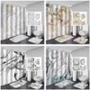 Shower Curtains 4Pcs Marble Style Shower Curtain Set with Non-Slip Rugs Toilet Lid Cover and Bath Mats Bathroom Shower Curtain Rugs Accessories 230607