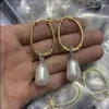 New Gold pearl pendant Earrings diamonds Feminine Style Smooth white Gold Plated Ear studs Luxury Jewelry E3028