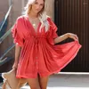 Women's Swimwear Deep V Neck Swimsuit Sexy Cover Ups 2023 Bathing Suits Vintage Dress Women Summer Suit Beach Sarong One Size