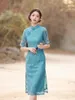 Etnische Kleding FZSLCYIYI Zomer Korte Mouw Mandarijn Kraag Borduren Chiffon Qipao Chinese Traditionele Cheongsam Vrouwen Jurken