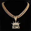 Collane a ciondolo uomo Donne Hip Hop Crystal Crown with King Collana a catena cubana da 13 mm goccia di rapper ghiacciato