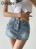 Rokken Odessa Vintage Womens Denim Rok Zakken Lage Taille Mini Harajuku Streetwear Straight E Girl Bottom 90S Retro zomer Y2K 230607