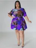 Robes Grande Taille Femmes Dreeses 4XL O Cou Lanterne Manches Imprimé Une Ligne Causal Soirée Clubwear Robes De Bal Floral Tenues D'été