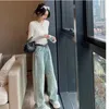 Jeans femme perle Design baril droit jambe large femmes Yang Yishan printemps taille haute à la mode plancher traînant pantalon