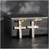 Stud Hip Hop Shining Charm Cross Earrings Style Colorf Bling Zircon Dangle Platinum Plated Wholesale Drop Leverans smycken DHMZT