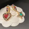 Eleganti orecchini asimmetrici a forma di cuore con ciondolo a forma di cuore con stella di cristallo dolce e asimmetrico per donne, ragazze, moda, designer di lusso, orecchini vintage, gioielli in argento