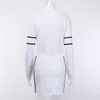 Casual Dresses BKLD 2023 Autumn Winter Women Fashion Splice Long Sleeve White dragkedja Turn-down krage kort klänning stretchig mini