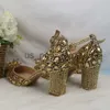 Sandaler Champagne Golden Crystal Women Wedding Shoes Rhinestone High Heels Ankel Strap Shoes Women Party Dress Shoes J230608