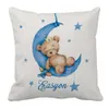 Set di biancheria da letto LVYZIHO Nome personalizzato Sleeping Bear Set biancheria da letto per culla blu Sleeping Bear Sleep on Moon Set biancheria da letto Baby Shower Gift 230607