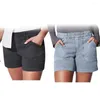 Shorts Feminino Sarja Elástica Feminina Bolsos Laterais Curtos Macio Não Casual Botão com Zíper Calças para Fitness Y0n5