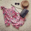 Lässige Kleider, Boho-inspiriertes Blumen-Chiffon-Minikleid, eine Schulter, gerafftes Oberteil, gerafft, sexy Party, Fusica, Sommer