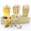 Gold Silver Dot Wave Striped Paper Popcorn Box Pop Corn Candy/ Sanck Favor Bag Xmas Wedding Kid Birthday Party Decoration