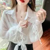 Kvinnors blusar Super Fairy Sunscreen Clothes Women's Summer UV-Proof Breattable Chiffon Cardigan Coat 2023 Thin Shirt Bow Long Sleeve