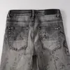 Jeans pour hommes Gris cendré Distressed Streetwear Fashion Style Slim Trou endommagé Skinny Stretch Lettres imprimées au laser Graffti Ripped