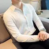 メンズカジュアルシャツメンズコットンビジネスハイエンドの感情フリルとスリムなフィッティングトップライニング付きメンズコットンの格子縞のメンズシャツ