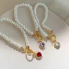 Charm Bracelets Trendy Shiny Heart Crystal Pendant Pearl For Women Simple Pearls Chain OT Buckle Bracelet Party Jewelry Gift