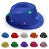 LED Jazz Hats Stage Performance Hats Flighting Light Sequin Cap Usisex Hip-Hop Lamp Luminous Caps T9i002335