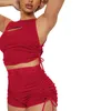 Women's Tracksuits Solid Color Hollow Bandage Two Piece Set Women Sexy Sleeveless Crop Tops And Tight Shorts Suit Summer Casual Fitness