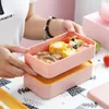 Geschirr-Sets TUUTH Ins Style Doppelschicht-Lunchbox BPA-freier Mikrowellen-Bento-Behälter für das Schulbüro