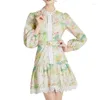 Casual Dresses Spring Summer Hollow Out Flower Print Retro A Line Mini Dress with Belt Lace Robe Vestido One Piece