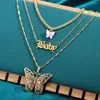 Chains 2023 Multilayer Acrylic Butterfly Choker Necklaces For Women Gold Silver Color Baby Letter Pendant Necklace Fashion Jewelry