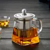  350 ml hochtemperaturbeständiges Glas-Teeset, hitzebeständiges Glas,  Edelstahl-Filter-Teekanne, quadratische Blumen-Teekanne