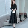 Casual Dresses 2023 Spring Loose Jacquard Chiffon Dress Women's Slim Long Sleeve Fashion Temperament Big Swing kjol Tide Girl