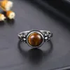 Anneaux de mariage Style simple 925 bijoux en argent Sterling rond 8MM naturel Labradorite anneau d'oeil de tigre pour les femmes fête cadeau de fiançailles 230608