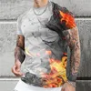 Herren-T-Shirts, Farbblock-Flammen-Druck-Shirt für Männer, Outdoor, täglich, kurzärmelig, lockere Oberteile, lässige T-Shirts, Unisex-Kleidung, große Größe