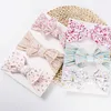 Hårtillbehör 3st/Lot Cable Knit Baby Turban Bowknot Girls Headband Floral Printing Hairband Child Elastic Bands Nya R230608