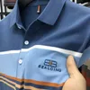 Hommes Polos Marque Broderie Logo Hommes Polo Shirt 2023 Été Rayé T-shirt Coréen Casual Polyvalent À Manches Courtes Élastique Fit Vêtements