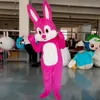 Profissional Rose Halloween Bunny Easter Rabbit Mascot Costume de tamanho adulto vestido de fantasia