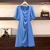 Plus Size Kleider 2023 Sommerkleid für Frauen Große lose Kurzarmfalte Blau Schwarz Midi 3XL 4XL 5XL 6XL 7XL