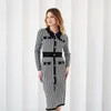 Casual Dresses Vintage Black Gold Plaid Sticked Formal Dress Women Elegant Luxury Long Sleeve Winter Autumn Fall Ladies For 2023