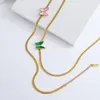 Ketten Greatera Grün Rosa Emaille Schmetterling Anhänger Choker Halskette Für Frauen Goldene Edelstahl Fischgrätenkette Schmuck