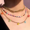 Chains Gold Color Cuban Link Chain Metal Chunky Necklace For Women Multi-layer Flower Beaded Pendant Collar Trendy Jewelry