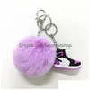 Keychains Lanyards Designer Mini Sile 3D Sneaker Pompom Keychain Men Women Kids Key Ring Gift Shoes Handbag Chain Basketball Rabbi Dhaoj