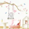 Dessin animé mignon balançoire éléphant papillon branche aquarelle pépinière autocollant stickers muraux Art imprimer enfants garçons chambre décor à la maison