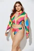 Damenbadebekleidung Plus Size Bademode Frauen Sexy Bedruckter Bikini Großer geteilter Badeanzug Dreiteiliger Schal mit Kopf Hohe Taille Badeanzug 230608