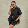 Women's Tracksuits Women's Summer 2 Pieces Shirts Shorts Sets Casual Women Abstract Line Print Beach Street Outfit Short Sleeve Lapel