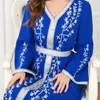 Sukienki swobodne kobiety eleganckie maxi 2023 luksus haft w dekolcie z długim rękawem abayas muzułmański turecki wieczorowy impreza szata vestido