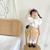 衣類セットサマーファミリーマッチング服ボーイガールホワイトショートスリーブベアシャツショートスカートコットンカレッジスタイルスーツベイビー230608