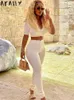 Pantaloni a due pezzi da donna Akaily Patchwork bianco 2 set Tuta da donna abbinata Abiti autunnali Crop Top e tute da donna