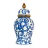 Garrafas de armazenamento folheadas a ouro azul e branco porcelana gengibre pote com tampas potes de cerâmica geral retrô chá caddy vasos florais decoração de mesa