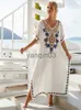 Abiti casual New Bohemian Dress Venduto Ricamato Lungo Kaftan Pareos Maxi Dress Loose Beach Cover Up Robe Plage Abbigliamento donna Beachwear Tunica J230609