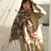 Scarves Autumn And Winter2023 Leopard Jacquard Women's Scarf Handmade Shackle Fringe Hair Pulling Thickened Warm With Shawl