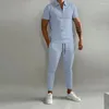 Survêtements pour hommes 2023 été mode Simple hommes costume Slim revers manches courtes pantalon loisirs sport 2 pièces ensemble