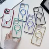 Fashion Magnetic Wireless Charging Metallic Cases For Iphone 15 14 Pro Max Plus 13 12 11 Bling Plating Soft TPU Luxury Chromed Electroplated CD Clear Phone Back Cover