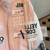 Women's Jackets Korea Women Jacket Coat Pink Printed Zipper Long Sleeve Racing Jacket Men Vintage Sport Style Bomber Coat INS 230608