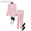 Damen Zweiteilige Hose, Rosa, Schwarz, Hosenanzüge, 2-teiliges Set für Damen, Hosenanzug, Aprikose, Business, zweireihig, Knöpfe, neun Blazer, formell